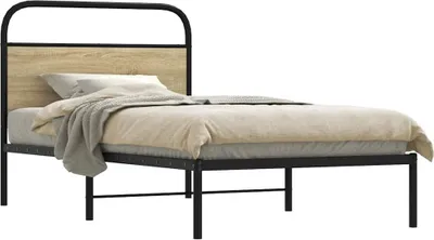 Produktbild von Eleganten-Stil Bettrahmen inkl. Lattenrost - Bettgestell ohne Matratze 90x200 cm Sonoma-Eiche Holzwerkstoff - Klassische Betten CHY34976609