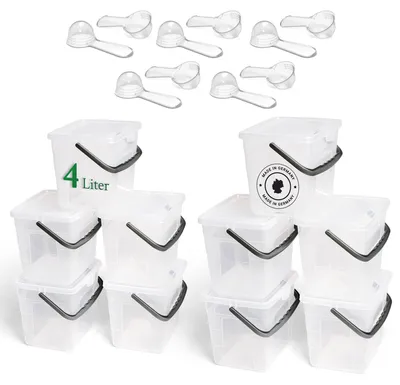 Produktbild von Novaliv 10x Waschmittelbox mit Deckel 4 Liter Transparent und Dosierlöffel 23,5 x 18 x 18,5 cm Waschpulver Aufbewahrungsbox mit Henkel Waschmittel Aufbewahrung Waschmittelbehälter Waschpulverbehälter