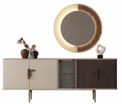 Immagine prodotto di Sideboard mit Spiegel Beige Braun Anrichte Modern Stil Esszimmer
