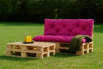 Obrázok produktu pre Vankúše na sedadlo 120x50 / operadlo 120x40 cm | Vankúš na paletu ružový-Enkel | Vankúše na vonkajšie sedenie na palete