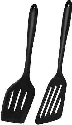 Immagine prodotto di Set di 2 spatole in silicone con fessure, manico da 35 cm, resistenti al calore e lavabili in lavastoviglie – ideali per cucinare in padella e per la griglia