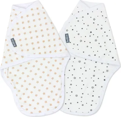 Produktbild von Bellochi Swaddle Me Pucksack Baby 0-3 Monate - 2er Set Pucktuch Baby 0-3 Monate - Weiche und Zarte 100% Baumwolle - Sterne - two stars