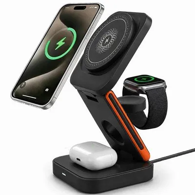 Zdjęcie produktu dla Ładowarka bezprzewodowa magnetyczna, 15 W, składana, 3-w-1, stacja ładowania USB C