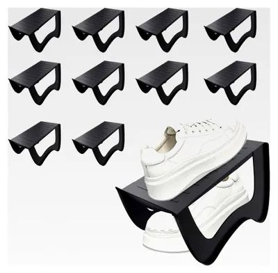 Produktbild von Doppelschicht Schuhstapler, PP Anti-Rutsch Schuhorganizer stapelbar, platzsparender Schuhhalter für Eingangsbereich, Flur, Schlafzimmer, 10 Stück Schwarz