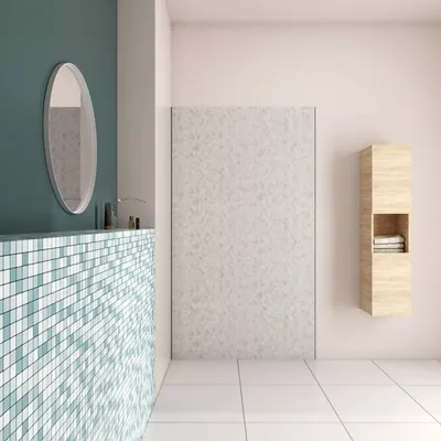 Produktbild von Aica Sanitär GmbH Aluverbundplatte Zementgrau 120x210cm 3mm, für Duschrückwand, Fliesenersatz, Möbelbau, Schilder, Deko, innen & außen. Leicht, rostfrei, witterungsbeständig, bruchfest, UV-beständig, stabil, eben, einfache Montage, leicht zu reinigen, schalldämmend, mit Schutzfolie.