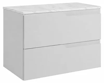 Immagine prodotto di Mobile bagno sospeso, 80 cm, con cassetti, struttura bianca e piano in marmo bianco, dimensioni 80 x 46 x 58,6 cm, Immagine generata dall'IA