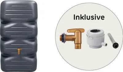 Immagine prodotto di GARANTIA CUBUS serbatoio da giardino set completo 340 litri graphite grey incl. rubinetto in plastica e raccordo pluviale