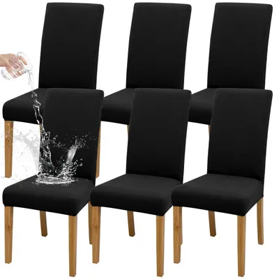 Immagine prodotto di Coprisedie, confezione da 6 pezzi, colore nero, lavabili, elasticizzati, in tessuto jacquard, misto seta e poliestere