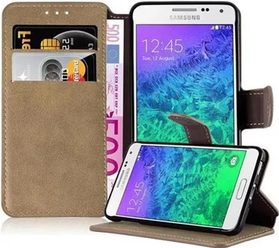 Produktbild von Cadorabo Hülle für Samsung Galaxy ALPHA Hülle in Braun Schutzhülle Handyhülle Etui Case Cover
