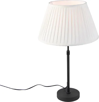 Zdjęcie produktu dla QAZQA – styl rustykalny I styl vintage I styl wiejski Lampa stołowa I lampa stołowa I lampa I lampa czarna z plisowanym kloszem w kolorze kremowym 35 cm regulowana – impreza I salon I sypialnia I lampa nocna – tekstylia