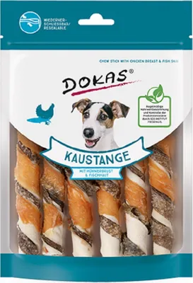 Produktbild von Dokas Kaustange mit Hühnerbrust & Fischhaut, Snacks, Hund, Adult, Huhn, Fisch, 170 g