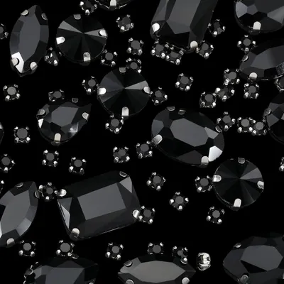 Produktbild von Strasssteine zum Aufbügeln - 156 Stück in 7 Stilen mit Fassung - Für Kleidung und Stoffe - Schwarz Crystal Jet - Rund Rechteckig Tropfenform