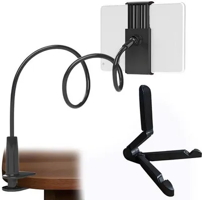 Produktbild von Unyqoos® Verstellbare Handy- und Tablet-Halterung mit flexiblem Schwanenhals – für Bett & Schreibtisch, kompatibel mit 4–10,6 Zoll, freihändig