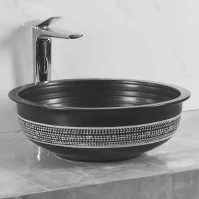Zdjęcie produktu dla Umywalka nablatowa KERRA KR-354, ceramiczna, antracytowa z dekorem