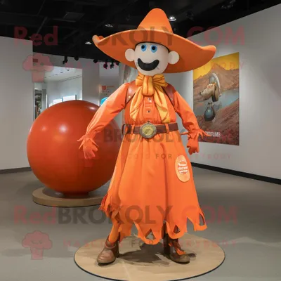 Productafbeelding van Orange Cowboy mascotte REDBROKOLY kostuum karakter gekleed met een maxi rok en enkelbanden