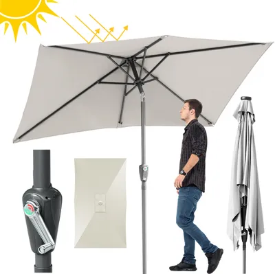 Produktbild von Aopunly Sonnenschirm Rechteckig Balkonschirm Ø210x140cm Beige beidseitig um 30° knickbar mit kurbel Marktschirm Terrassenschirm Sonnenschutz Gartenschirm
