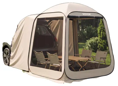 Produktbild von VEVOR Bildschirmhaus Zelt, 3660 x 3380 x 2300 mm, 10-12 Personen Pop-Up Bildschirmzelt, tragbares Zelt mit Tragetasche, Netzseiten, Erdnägel, für Garten, Terrasse, Outdoor-Aktivitäten, Beige, 182.88x182.88 cm-Pop Up SUV Heckklappenzelt