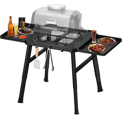 Produktbild von Grillständer für Ninja Woodfire Außenofen mit Beistelltisch, klappbar, Stahl, verstellbare Füße