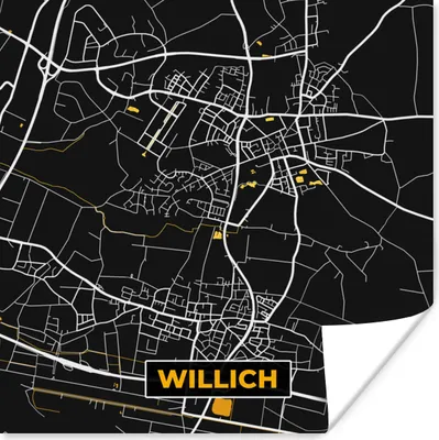 Produktbild von MuchoWow® Poster Schwarz und Gold - Stadtplan - Willich - Deutschland - Karte 50x50 cm - Wohnzimmerdekoration