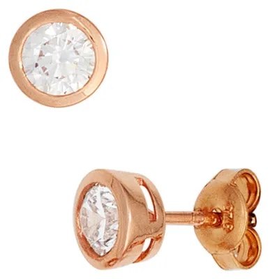 Produktbild von Ohrringe Ohrstecker 6,6mm rund 925 Silber rotvergoldet Zirkonia Damen