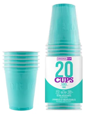 Imagen del producto de Vasos de plástico turquesa, de 53 cl, paquete de 20 unidades, para la cocina