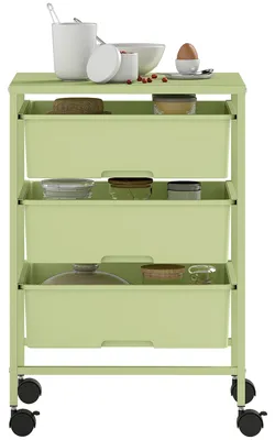 Produktbild von 4-st?ckiger Servierwagen, rollbarer Kš¹chenwagen, 3 K?rbe und 1 Ablage, 40,8 x 33,5 x 60,5 cm, Grš¹n