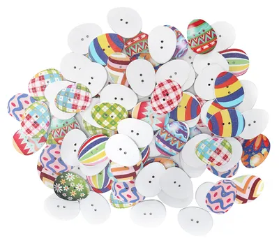 Productafbeelding van Set van 100 knopen, eivormig, in verschillende kleuren, decoratieve houten knopen met gaatjes, geschikt om te naaien