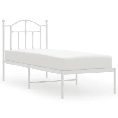 Zdjęcie produktu dla Metalowe łóżko z wezgłowiem, bez materaca, białe, 75x190 cm