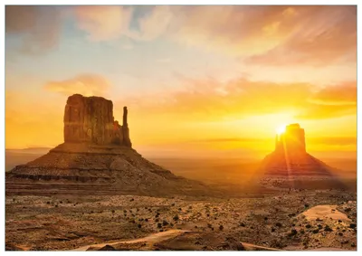 Produktbild von Wallario Premium Glasbild, freischwebende Optik, kräftige Farben, Größe 100 x 70 cm Motiv Monument bei Sonnenuntergang