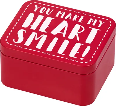 Produktbild von BIRKMANN Geschenkbox mit Spruch, rot, 12 x 10 cm, H 6 cm, aus robustem Weißblech, 438262