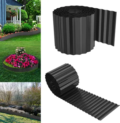 Image de UISEBRT Noir Flexible Bordure de pelouse 5m Longueur 15cm Hauteur Forme ondulée Métal Bordure de jardin Bordure pour pelouse, bordure de tonte, parterre de fleurs