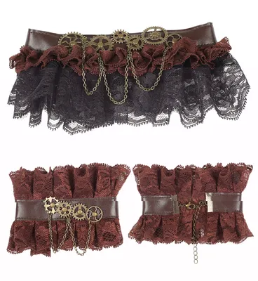 Produktbild von Retro Steampunk Accessoires Halsband + Manschetten aus Spitze