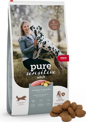 Obrázok produktu pre mera Pure Sensitive Turkey & Potatoes, suché krmivo pre psov s množstvom čerstvého mäsa, zdravé suché krmivo bez obilnín pre dospelé psy (4 kg)