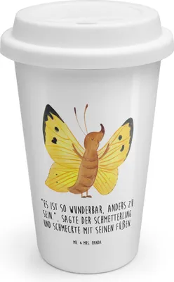 Produktbild von Mr. & Mrs. Panda ToGo Kaffeebecher Schmetterling Zitronenfalter - Weiß - Geschenk, Schmetterlinge, Thermobecher, Lustige Sprüche, Coffee To Go Becher, Motivation, Fakt