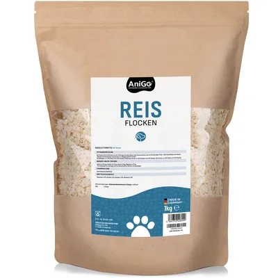 Produktbild von AniGo Reisflocken Hund 1kg, Reisflocken Hunde, Gemüseflocken Hunde glutenfrei, Gemüseflocken Hunde Barf, Barf Zusatz Hund
