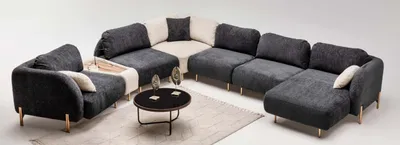Produktbild von Modulares Sektionssofa Ecksofa U-Form Counch Grau Ottomane Stoff Sofa