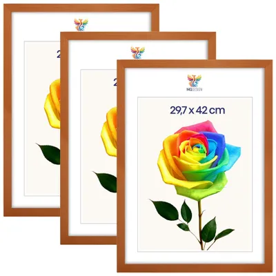 Produktbild von MG Design 3er Set Bilderrahmen Lackiert A3 29,7x42 cm - Posterrahmen Echtholz mit Acrylglas, stabile Wandaufhängung, hoch/quer
