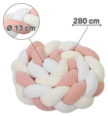 Produktbild von babybay Nestchenschlange Waffelpiqué geflochten 280 cm passend für Kinderbetten, weiß/ivory/apricot rosé