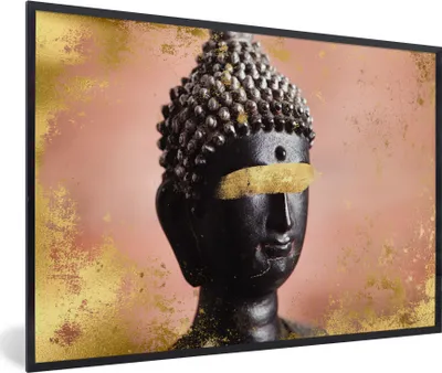 Produktbild von MuchoWow® MuchoWow® Gerahmtes Poster Buddha - Schwarz - Rosa 90x60 cm - Poster mit zchwarzem Bilderrahmen - Fotorahmen - Foto-Plakat