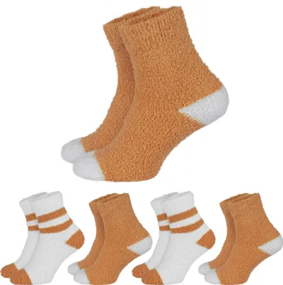 Produktbild von 4 Paar Kuschelsocken für Damen – flauschig und warm für Zuhause und Winter - Orange/Weiß