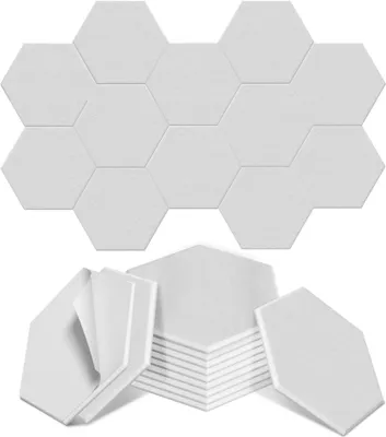 Produktbild von JOIEYOU 12 Stück Hexagon Selbstklebend Akustikpaneele 30x26cm Schalldämmung Polyesterfaser Schallschutz Wandpaneele Akustikplatten Akustische Wandverkleidung für Studio Büro Schlafzimmer (Weiß)