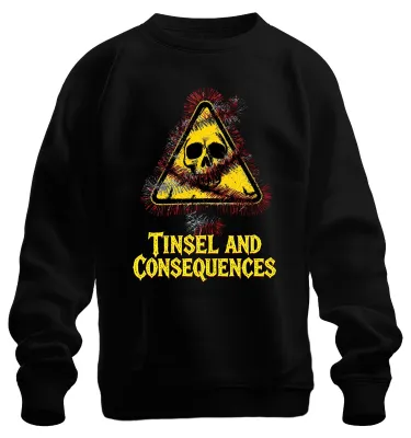 Immagine prodotto di Tinsel and Consequences Skull Tinsel Warning Sign Christmas Felpa Unisex Pullover, Nero, XL