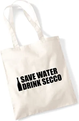 Produktbild von Huuraa Jutebeutel Save Water Drink Secco Sektflasche 10 Liter Natural Baumwolle Tasche Geschenkidee