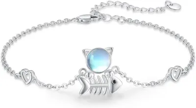 Produktbild von TRISHULA 925 Sterling Silber Katzen Armband Mondstein 7 Zoll + 2 Zoll