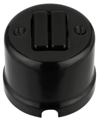 Immagine prodotto di Interruttore a due pulsanti, montaggio a parete, porcellana, stile retrò, colore nero, modello QR1