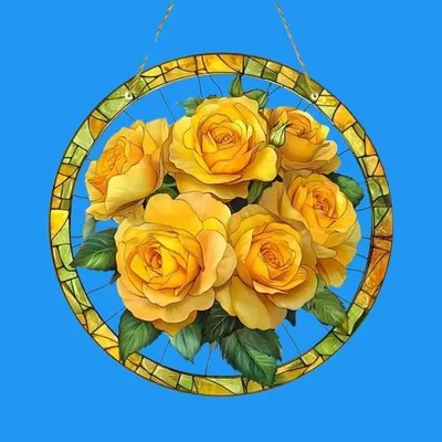 Produktbild von GKA XL Sonnenfänger Rosen gelb 20 cm Buntglas Lichtfänger Fensterbild Fenster Fensterschmuck Fensterdeko Rose
