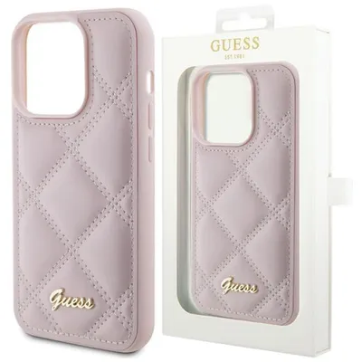 Produktbild von Guess Quilted Metal Logo Hülle für iPhone 15 Pro  Rosa Handyhülle