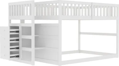 Produktbild von Etagenbett 140x200cm(Ohne Matratze) Stauraumbett Kinderbett Holzbett Mit Stauraum Mit Schubladen und Schränken Sicherheitszaun Jugendbett Weiß