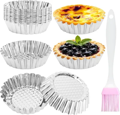 Imagen del producto de 20 moldes para tartaletas de acero inoxidable 430, con pincel para hornear, ideales para tartaletas, quiches, muffins y mini pasteles