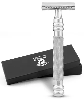 Produktbild von Zweischneidiger Rasierhobel für Unisex, rutschfester Rasierhobel Pack, Non-slip steel wet razor with two replacement blades, Geeignet für alle Arten